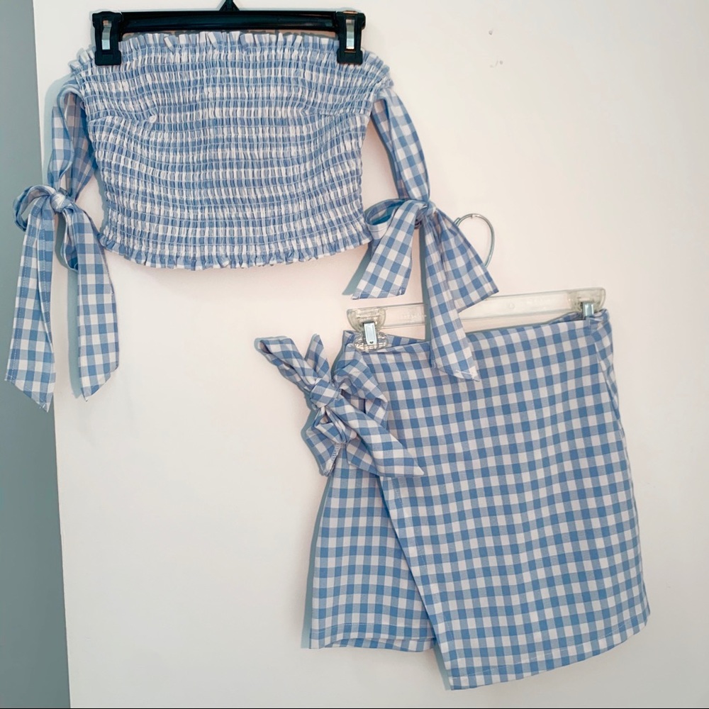 Matching baby blue plaid set